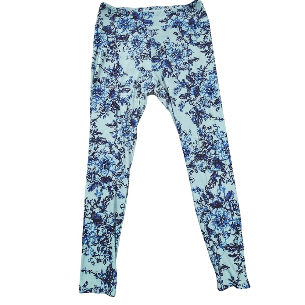 LuLaRoe Leggings Womens Tall & Curvy Blue Floral Soft Stretch Casual